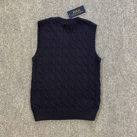 Polo Ralph Lauren Cable Knit V-Neck Sweater Vest Youth Boys 6 Navy Blue Red Pony - Picture 12 of 14